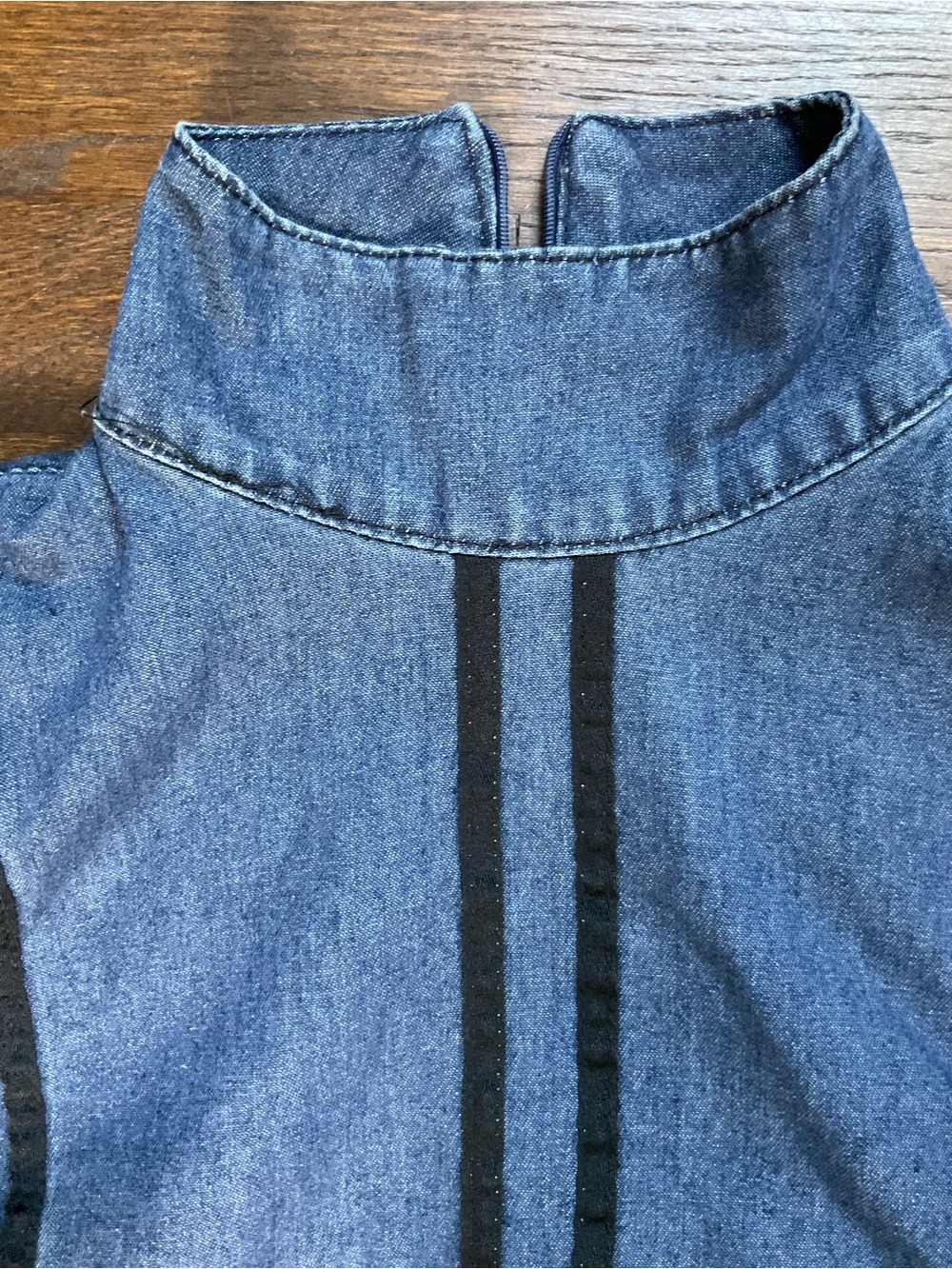 NWT ATTRIME Denim Midi Dress Puff Sleeve High Neck Black Trim Equestrian L/XL - Picture 13 of 16